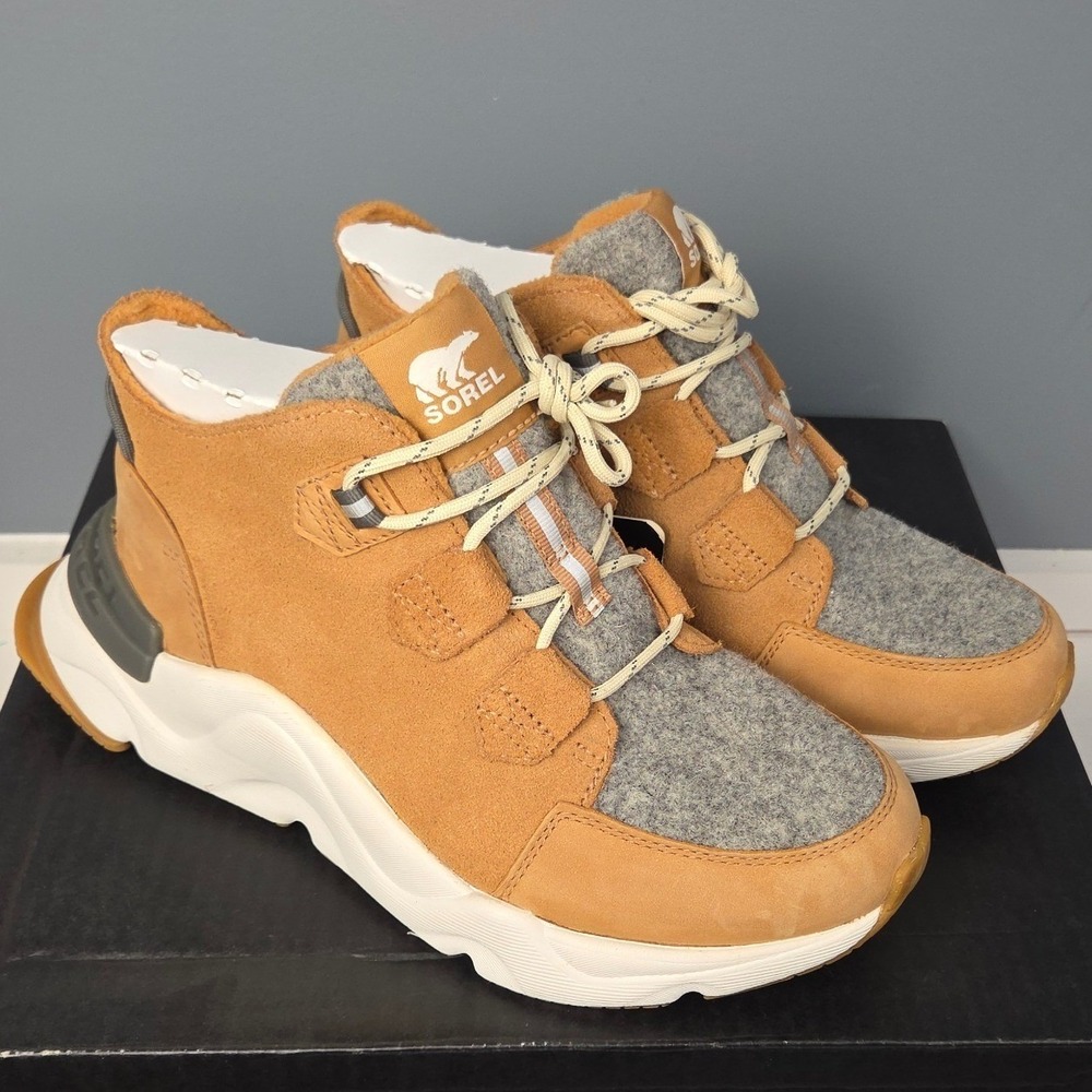 Sorel Kinetic RNEGD Caribou Boots Women 8 Tan Waterproof Insulated Sneaker NEW